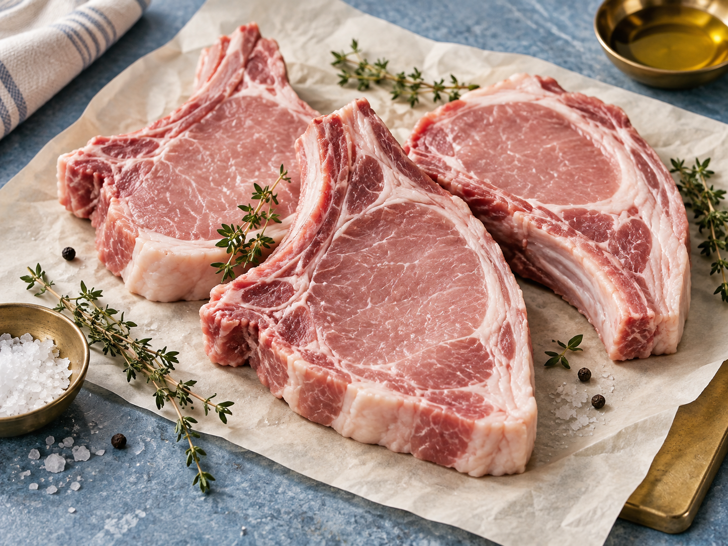 Chuletas de cerdo frescas sobre papel de carnicería